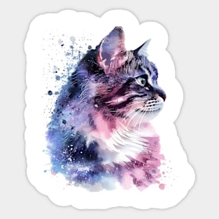 Siberian Cat Water Color Pop Art Design for Cat Lover Sticker